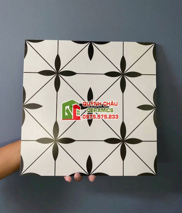 Gạch bông 30x30 hoạ tiết cánh hoa đen trắng
