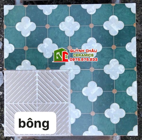 Gạch bông 30x30 hoa xanh nhuỵ hoa xám trắng