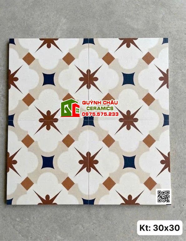 Gạch bông 30x30 nâu xanh hoạ tiết hình học