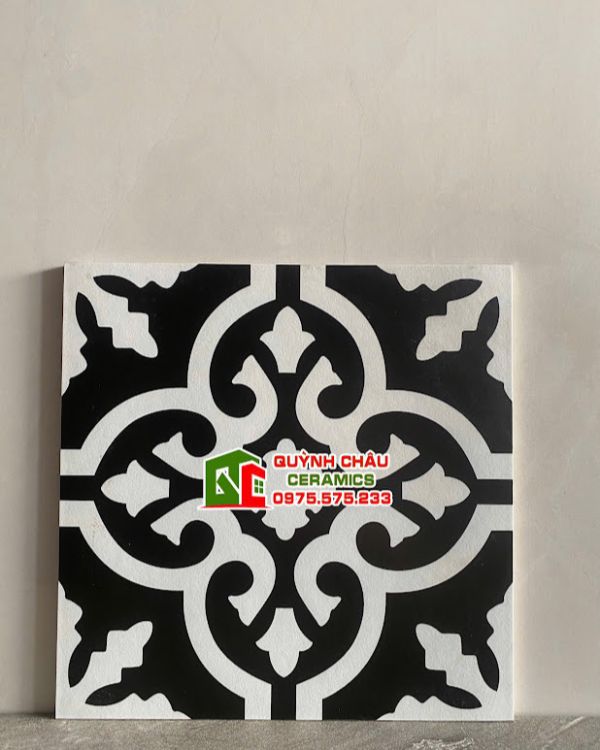 Gạch bông 30x30 nền đen hoa văn trắng