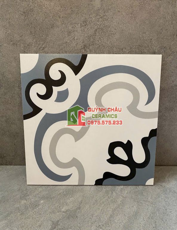  Gạch bông 30x30 nền trắng hoa văn xanh