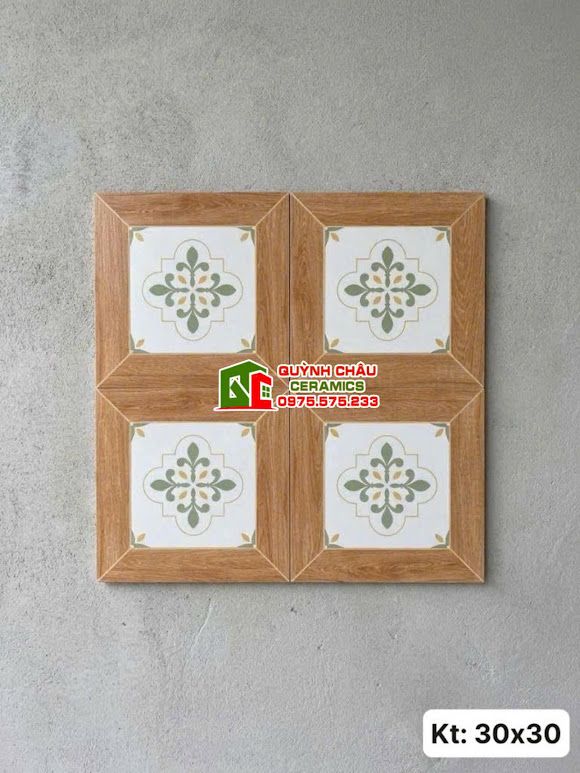 Gạch bông 30x30 viền giả vân gỗ hoạ tiết đẹp