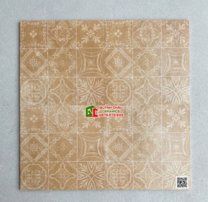 Gạch bông 40x40 cổ điển trang trí decor họa tiết màu đất nung nhạt
