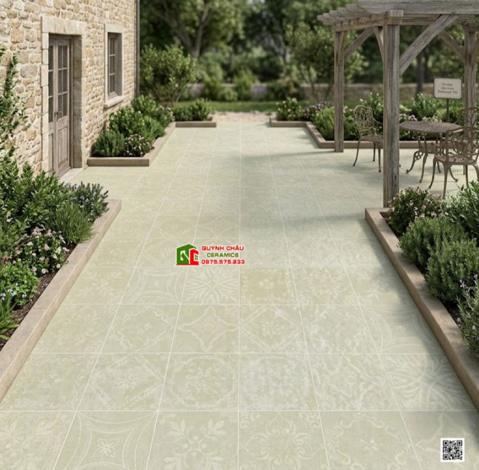 Gạch bông giả cổ 40x40 họa tiết màu kem trắng sữa