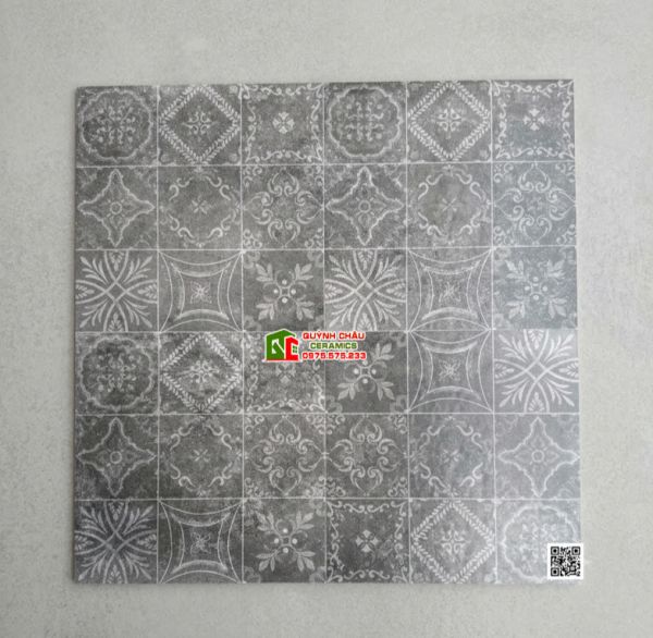 Gạch bông 40x40 hoa văn xám đen giả phong cách cổ điển