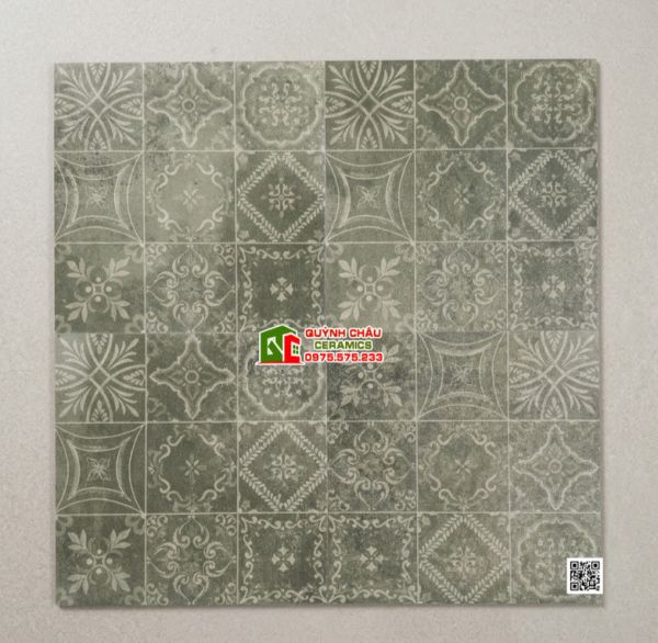 Gạch bông 40x40 phong cách cổ điển hoa văn màu xanh rêu