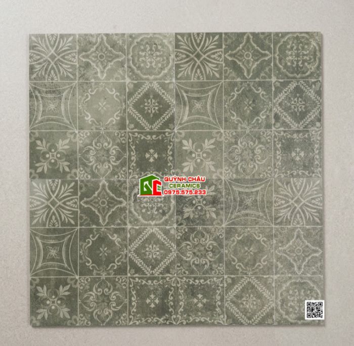 Gạch bông 40x40 phong cách cổ điển hoa văn màu xanh rêu