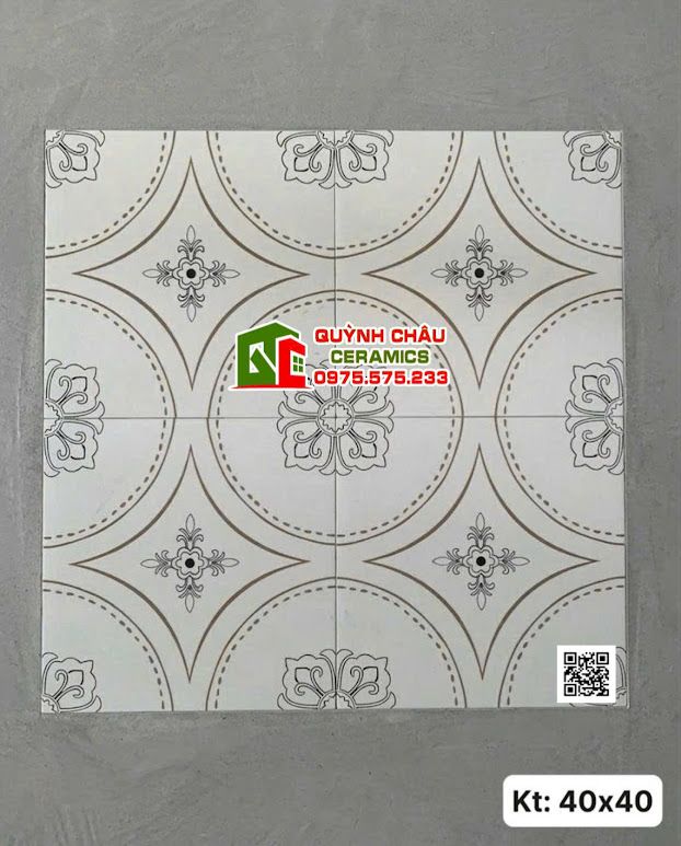 Gạch bông đá porcelain 40x40 hoạ tiết phong cách indochine