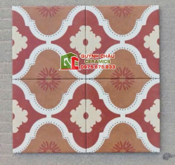 Gạch bông đỏ hoa văn cổ 20x20 nhập khẩu