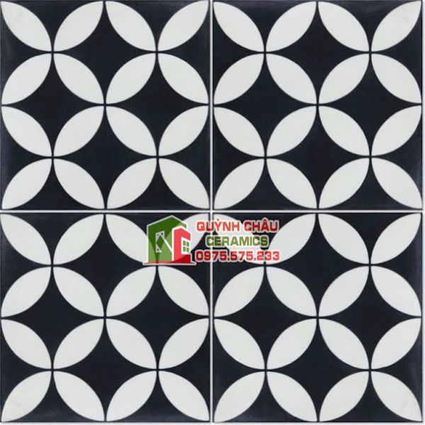 Gạch bông đồng tiền xu trắng đen cổ điển 20x20 cm