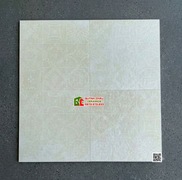 Gạch bông giả cổ 40x40 họa tiết màu kem trắng sữa