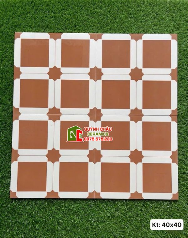 Gạch bông giả cổ hoạ tiết ô vuông màu đỏ 40x40cm  