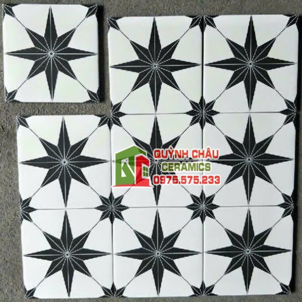 Gạch bông hình cánh sao đen trắng 20x20 cm