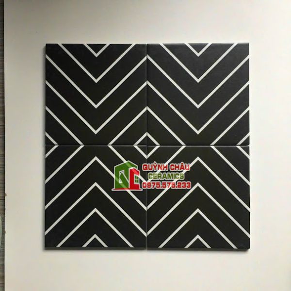 Gạch bông họa tiết đen kẻ trắng 20x20 cm