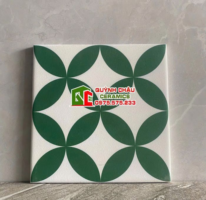 Gạch bông hoa văn đồng tiền xanh lá 20x20 cm