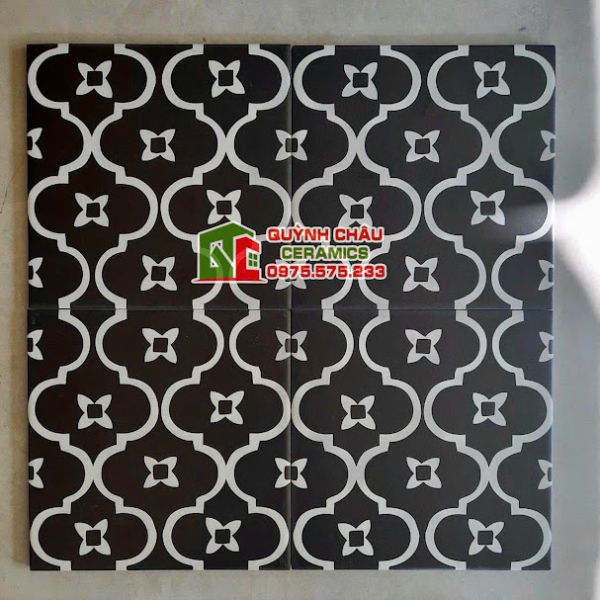 Gạch bông hoa văn lồng đèn đen trắng 20x20 cm