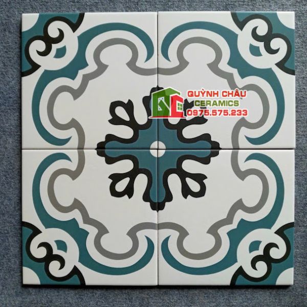 Gạch bông hoa văn màu xanh 20x20 xương đá