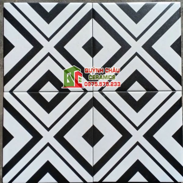 Gạch bông hoa văn vuông đen trắng 20x20 trung quốc