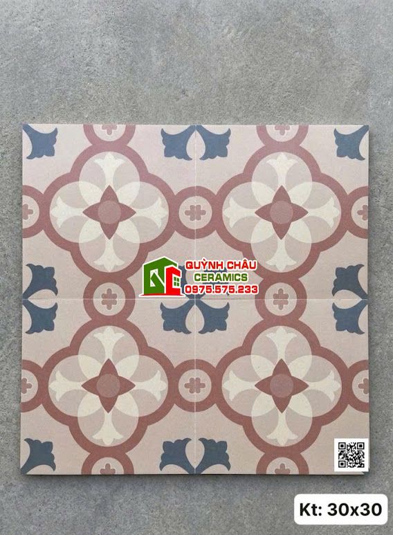 Gạch bông lát nền 30x30 tone màu hoa văn cổ điển