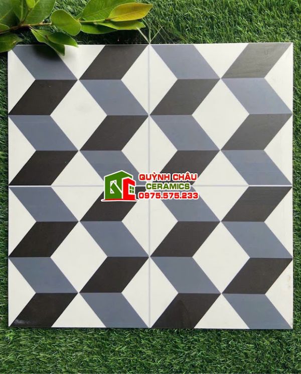 Gạch bông lát nền 40x40 hình khối xám đen trắng bền đẹp