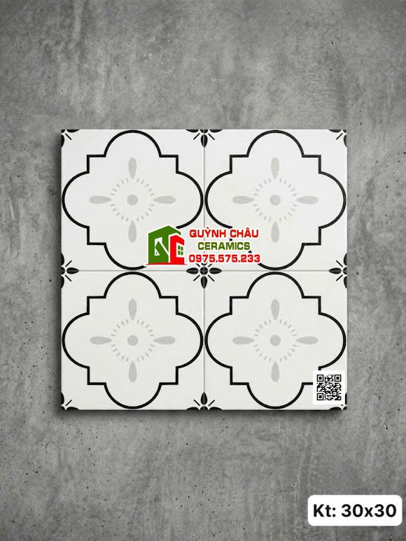 Gạch bông lát nền xương đá 30x30 hoa văn đen trắng