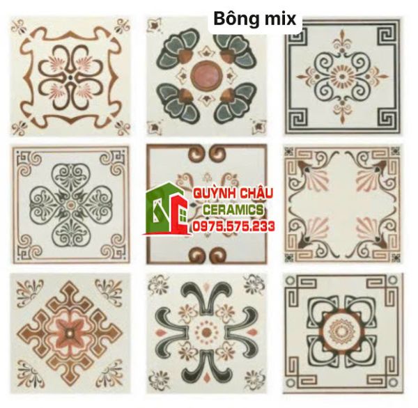 Gạch bông mix trộn hỗn hợp hoa văn 20x20 cm