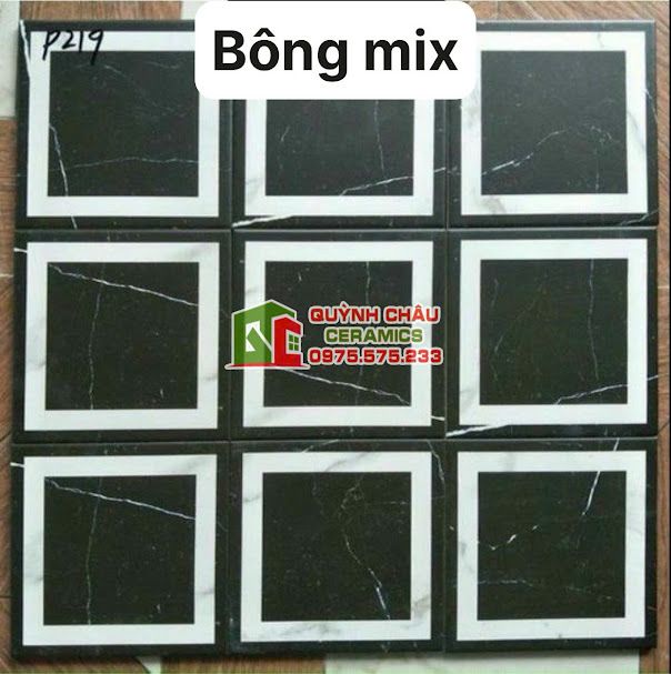Gạch bông nền ô vuông đen viền trắng 20x20 cm