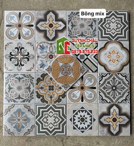 Gạch bông nhiều hoa văn trộn màu 20x20 cm