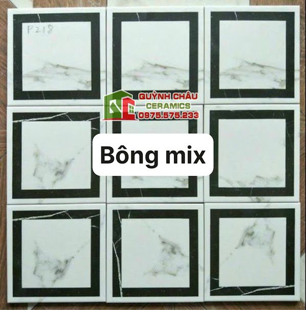 Gạch bông ô vuông trắng xám viền đen 20x20 cm