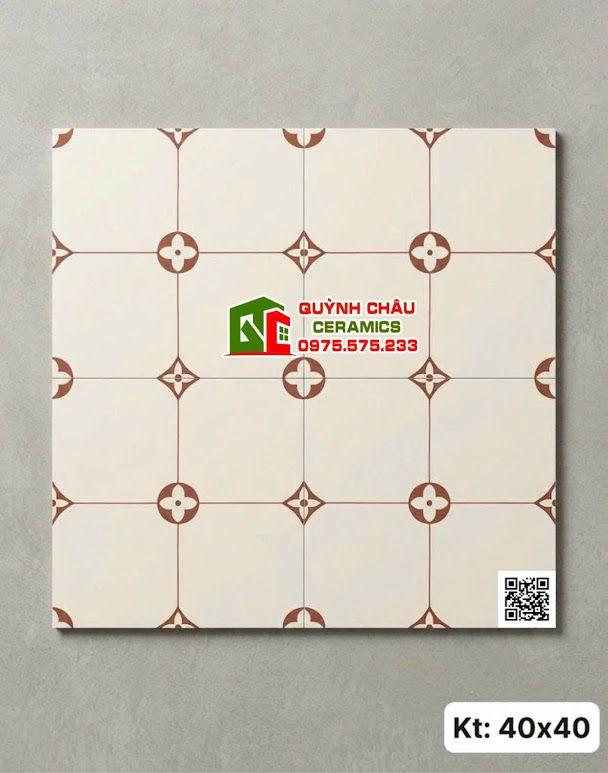 Gạch bông ốp lát 40x40 hoa văn cổ điển màu nâu kem