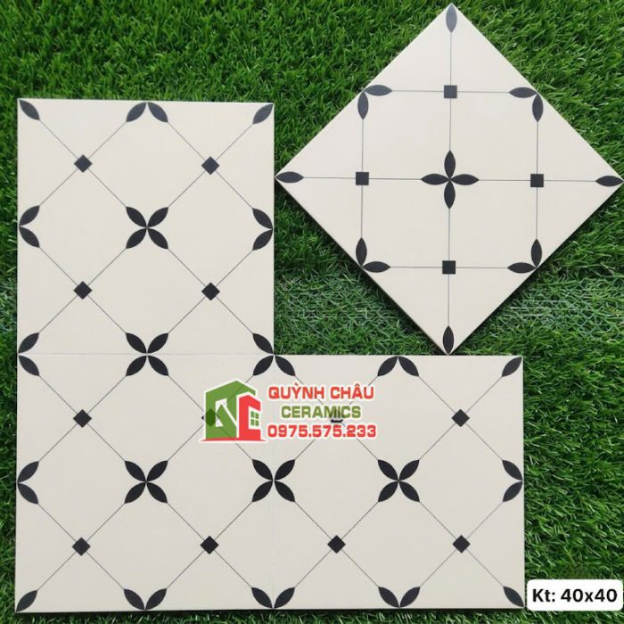 Gạch bông trắng đen cổ điển kích thước 40x40cm