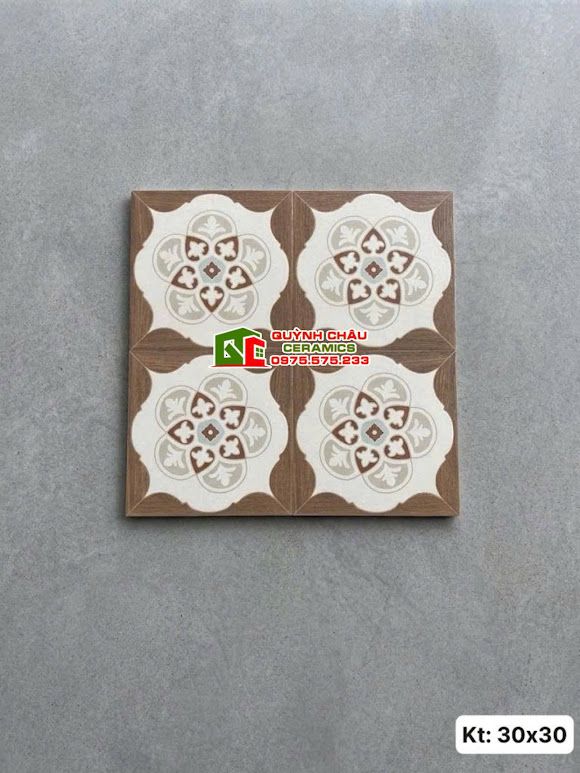 Gạch bông trang trí 30x30 vân gỗ hoạ tiết tân cổ điển