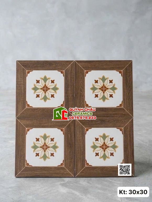 Gạch bông trang trí hoạ tiết cổ điển vân gỗ 30x30cm