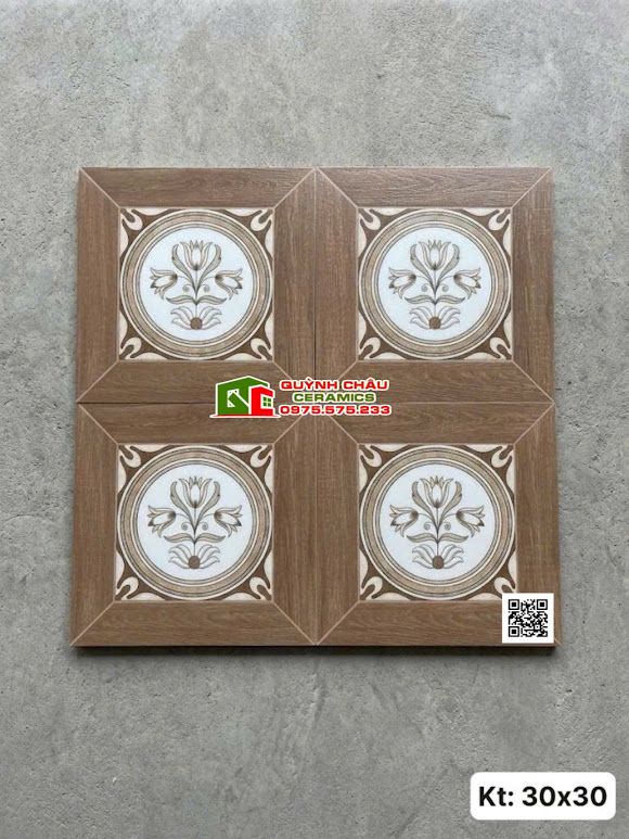 Gạch bông viền giả gỗ hoạ tiết cổ điển 30x30cm     