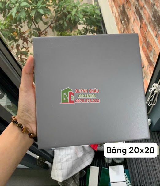 Gạch bông xám men trơn mờ 20x20 xương đá 