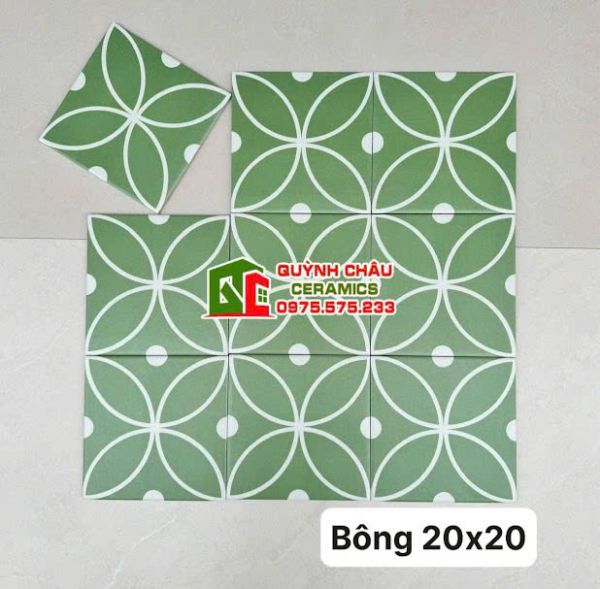 Gạch bông xanh lá hoa văn đơn giản đẹp 20x20 cm