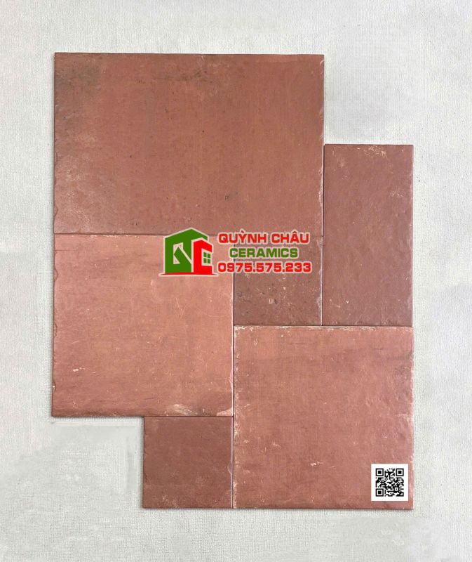 Gạch Castle mix nhiều kích thước giả cổ màu đỏ nâu hiệu ứng