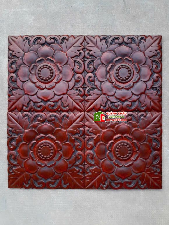 Gạch cổ 40x40 trang trí hoa văn bông hồng đỏ