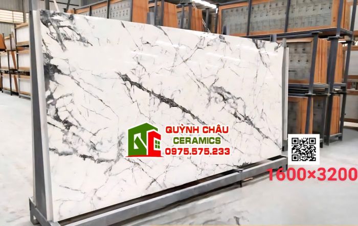 Gạch đá granite nhân tạo 160x320 vân đá trắng đen