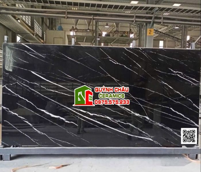 Gạch đá nhân tạo 160x320 đen vân trắng tia chớp