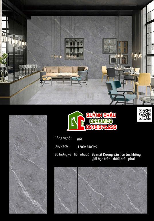 Gạch đá nung kết 120x240 mờ xám vân trắng