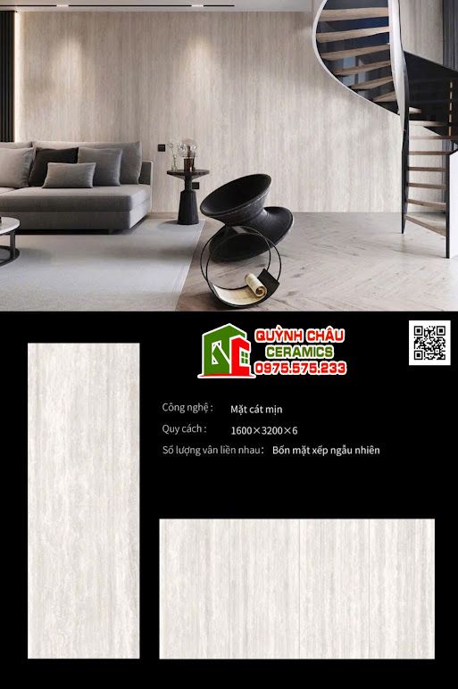 Gạch đá nung kết 160x320 vân đá travertine mờ mịn