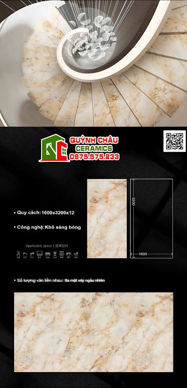 Gạch đá nung kết 160x320 vân đá vàng bóng kiếng