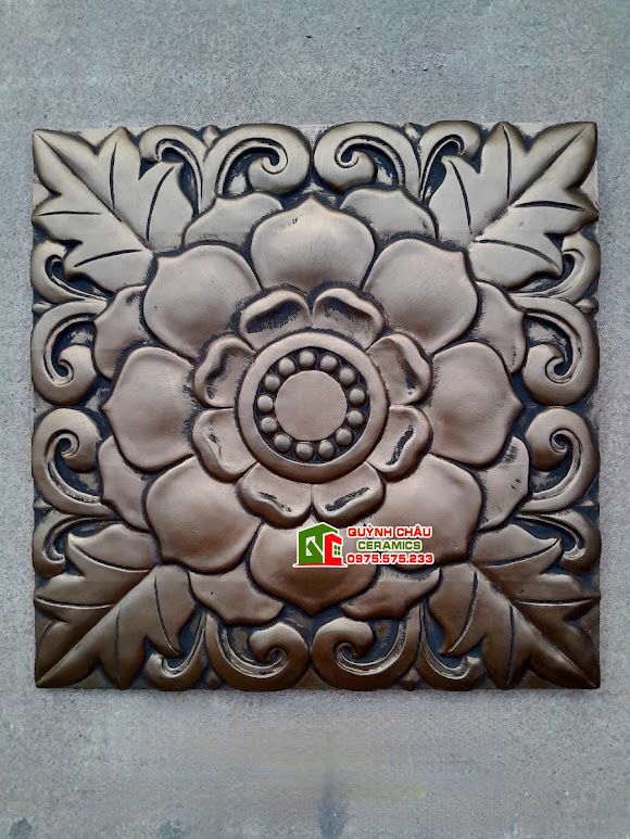 Gạch giả cổ 40x40 trang trí họa tiết bông hồng màu đồng