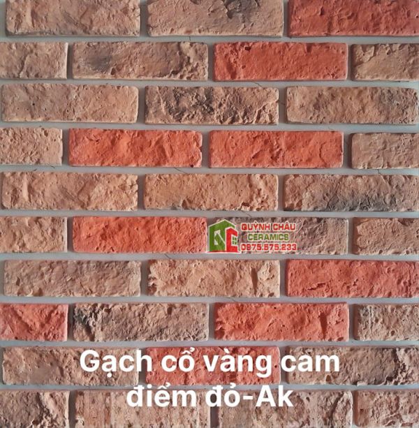 Gạch giả cổ bê tông màu vàng cam điểm đỏ