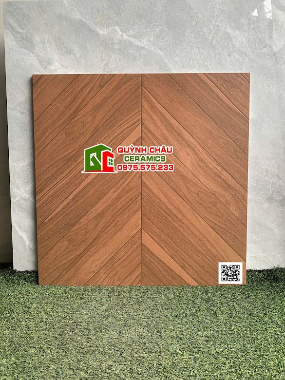 Gạch giả gỗ 60x60 vân xương cá màu nâu       
