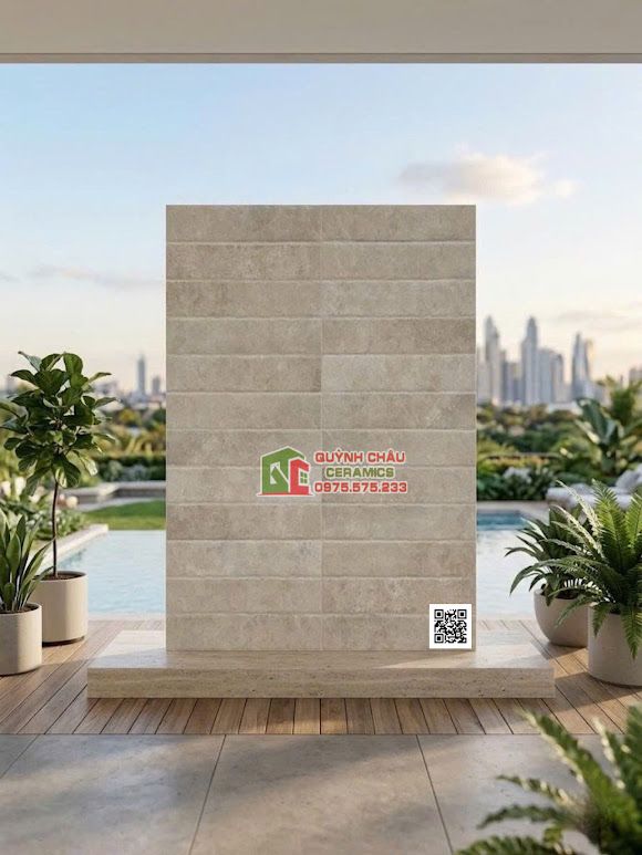 Gạch giả thẻ chữ nhật 40x80 kem hiệu ứng lượn sóng          