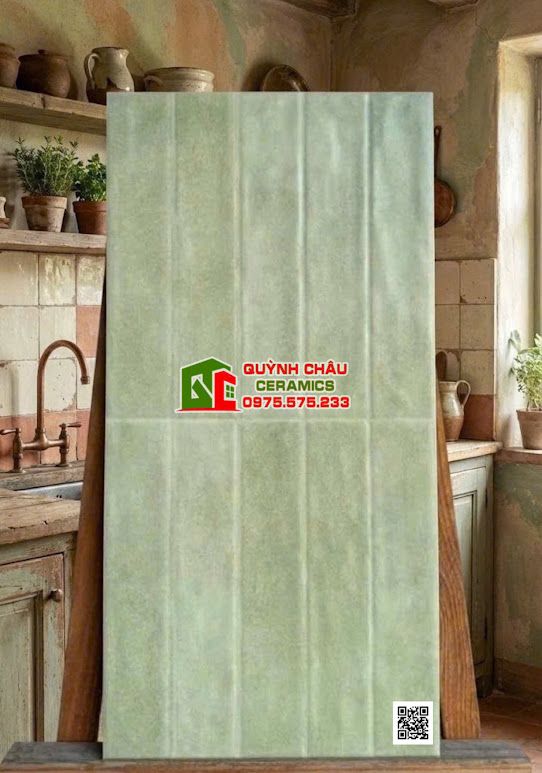 Gạch giả thẻ màu nhạt xanh mint 30x60 ốp tường