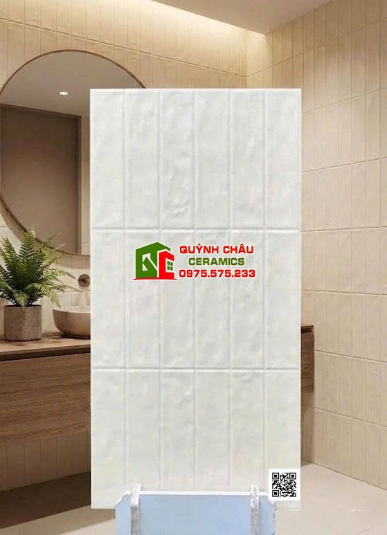Gạch giả thẻ ốp tường 40x80 men lượn sóng màu trắng kem