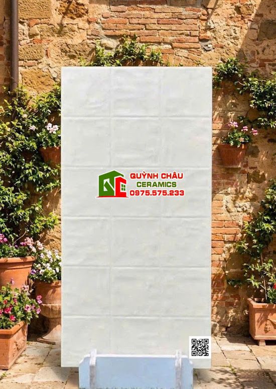 Gạch giả thẻ vuông 40x80 bề mặt lượn sóng màu trắng